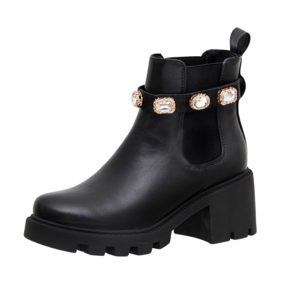 Steve Madden Black Ankle Boots with Jewel Accents
